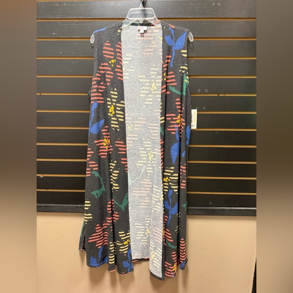 NWT LuLaRoe Joy Duster Vest Size L Sleeveless Floral Long Cardigan